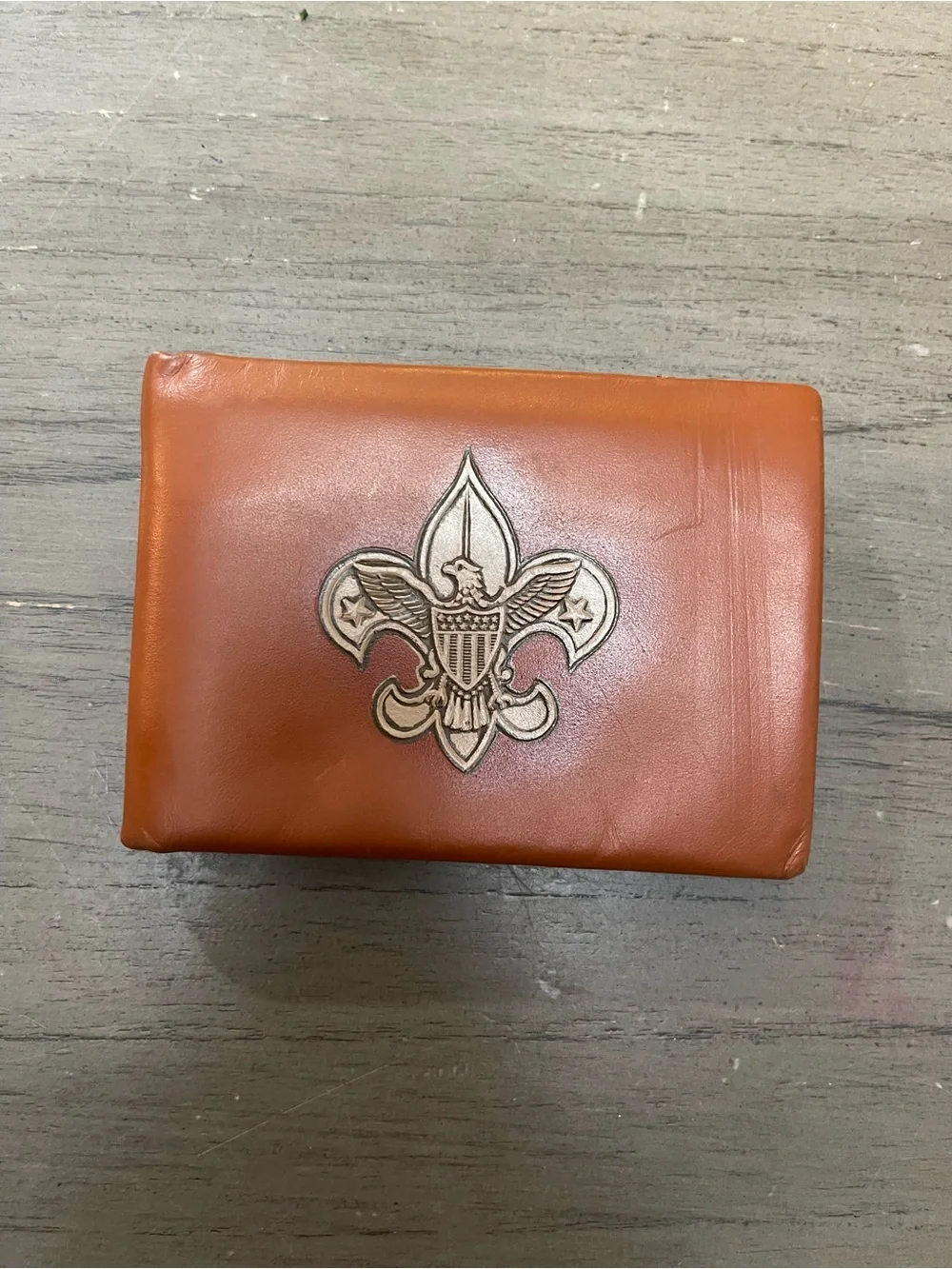 Men's Leather Wallet with Fleur-de-Lis Emblem - Brown
